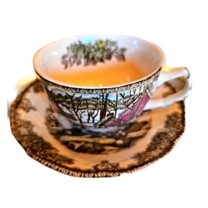 Johnson Brothers Friendly Village Teacup and Saucers Ice House grannycore